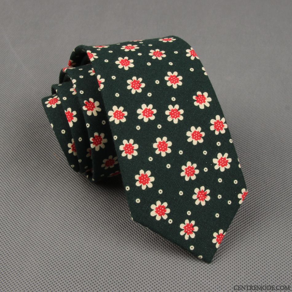 Cravate Homme Floral 100% Coton Grande Marque Étroit Europe Britanique Rouge