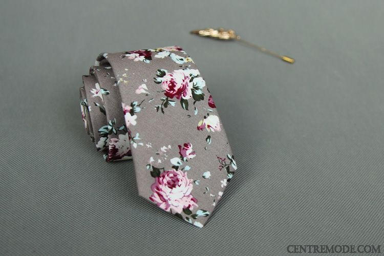 Cravate Homme Floral 100% Coton Grande Marque Étroit Europe Britanique Rouge