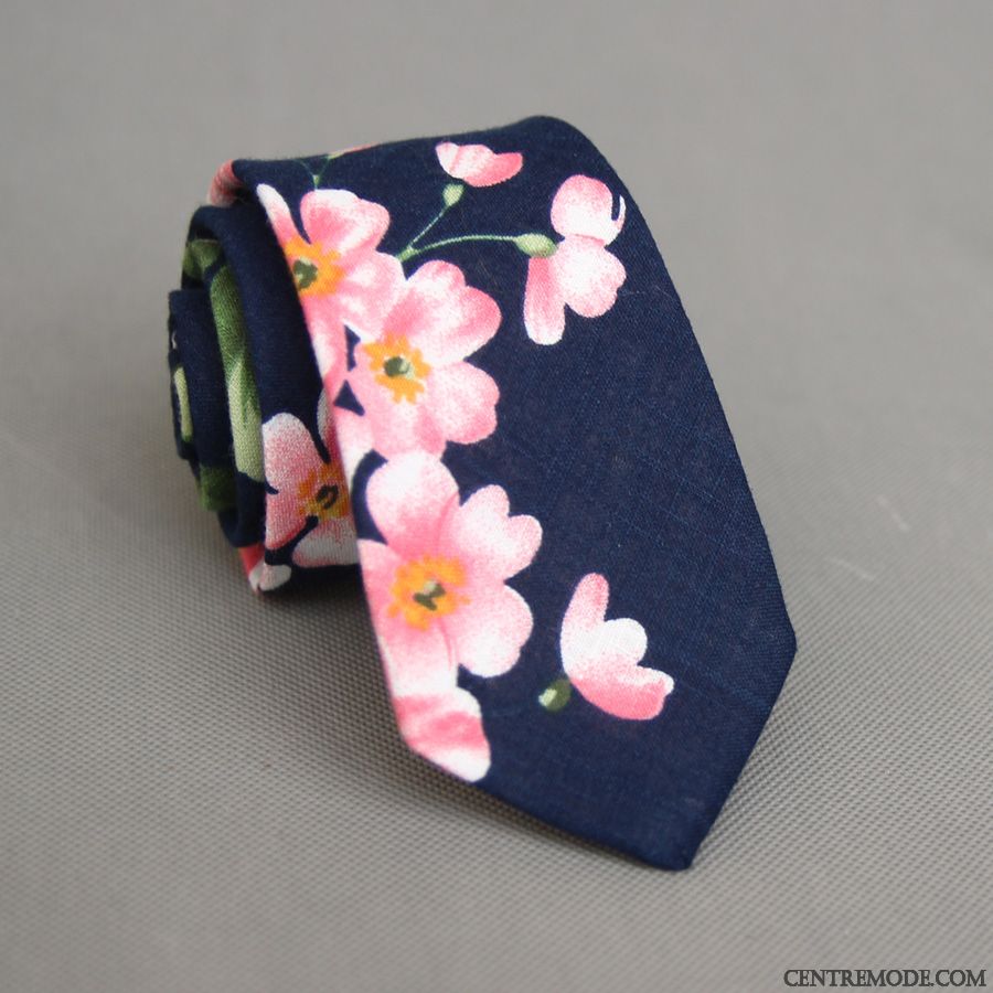 Cravate Homme Floral 100% Coton Grande Marque Étroit Europe Britanique Rouge