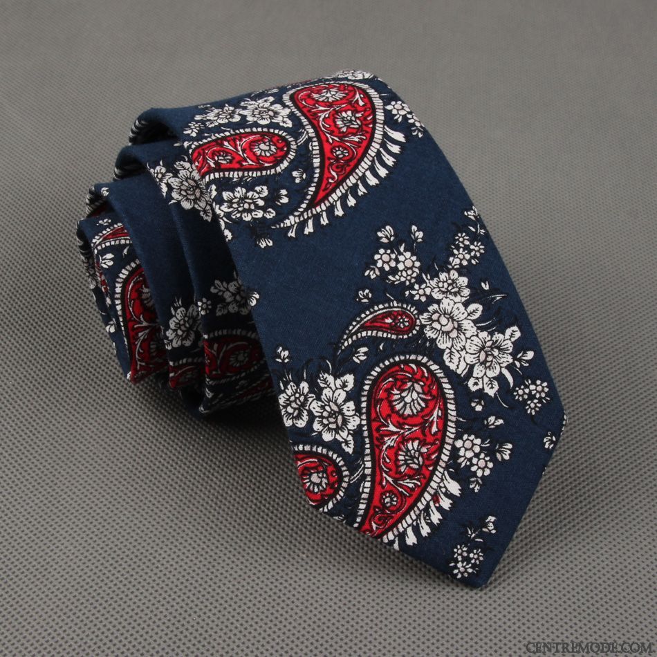 Cravate Homme Floral 100% Coton Grande Marque Étroit Europe Britanique Rouge