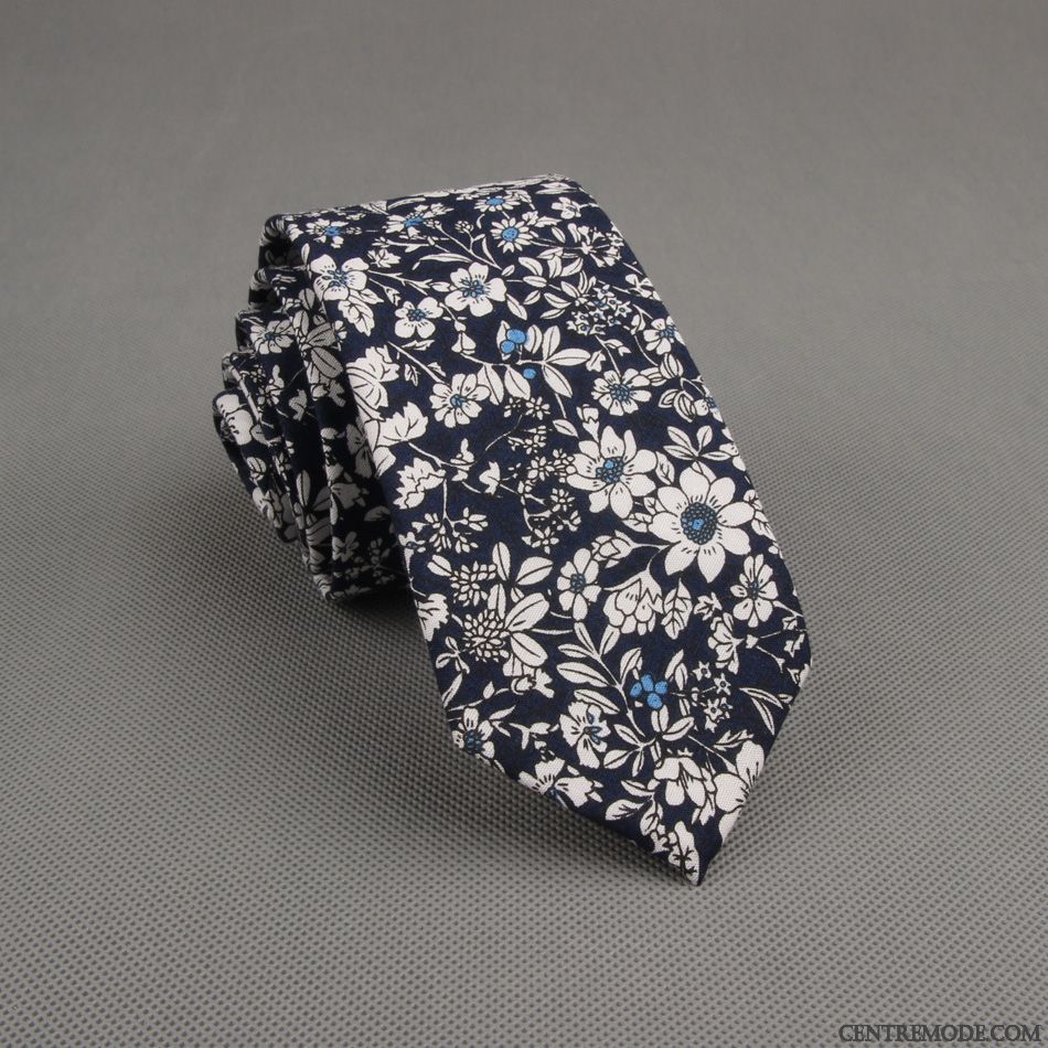 Cravate Homme Floral 100% Coton Grande Marque Étroit Europe Britanique Rouge