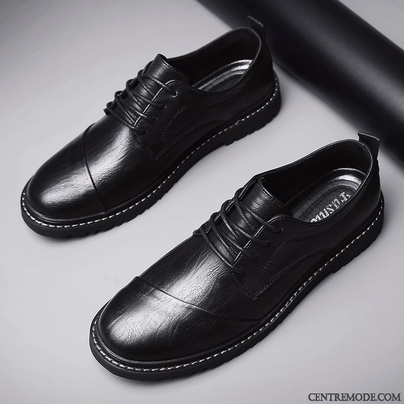 Derbies Homme Angleterre Décontractée Adolescent Chaussures En Cuir Tendance Entreprise Brun