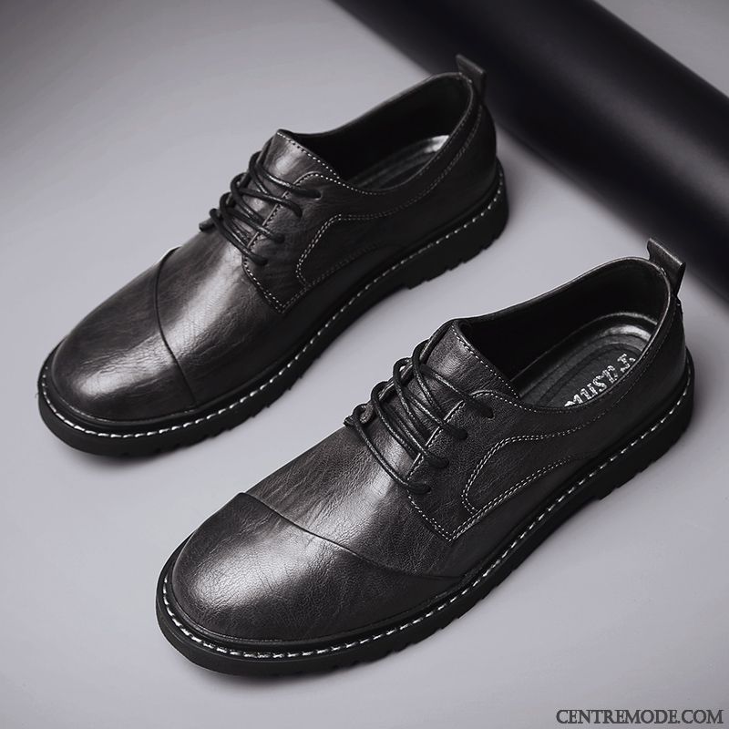 Derbies Homme Angleterre Décontractée Adolescent Chaussures En Cuir Tendance Entreprise Brun