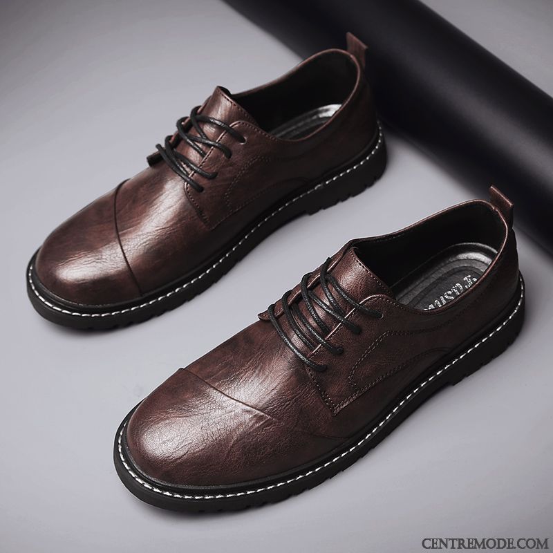 Derbies Homme Angleterre Décontractée Adolescent Chaussures En Cuir Tendance Entreprise Brun