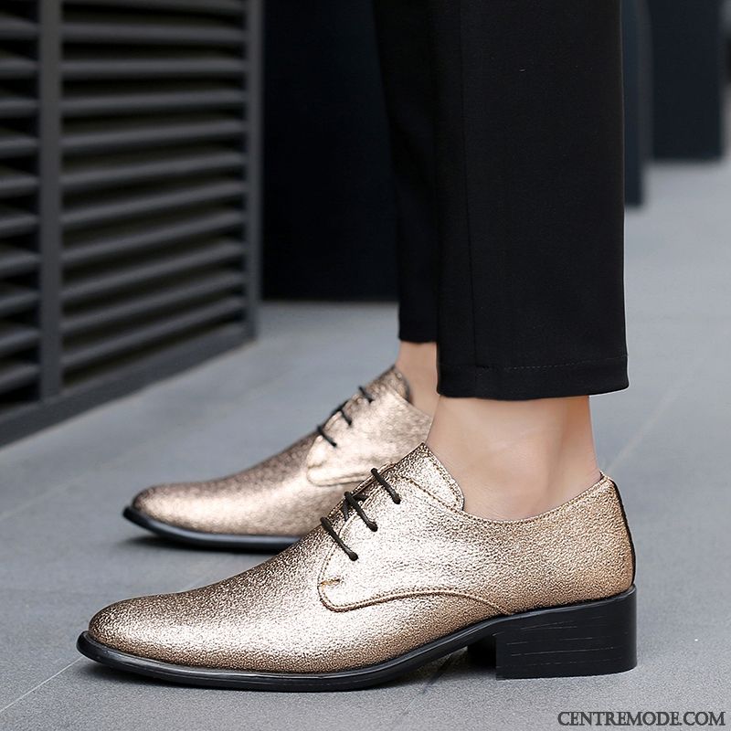 Derbies Homme Angleterre Décontractée Pointe Pointue Augmenté Chaussures En Cuir Or Argent