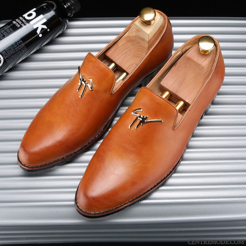 Derbies Homme Angleterre Jeunesse Décontractée Tendance Pointe Pointue Chaussures En Cuir Bordeaux Jaune