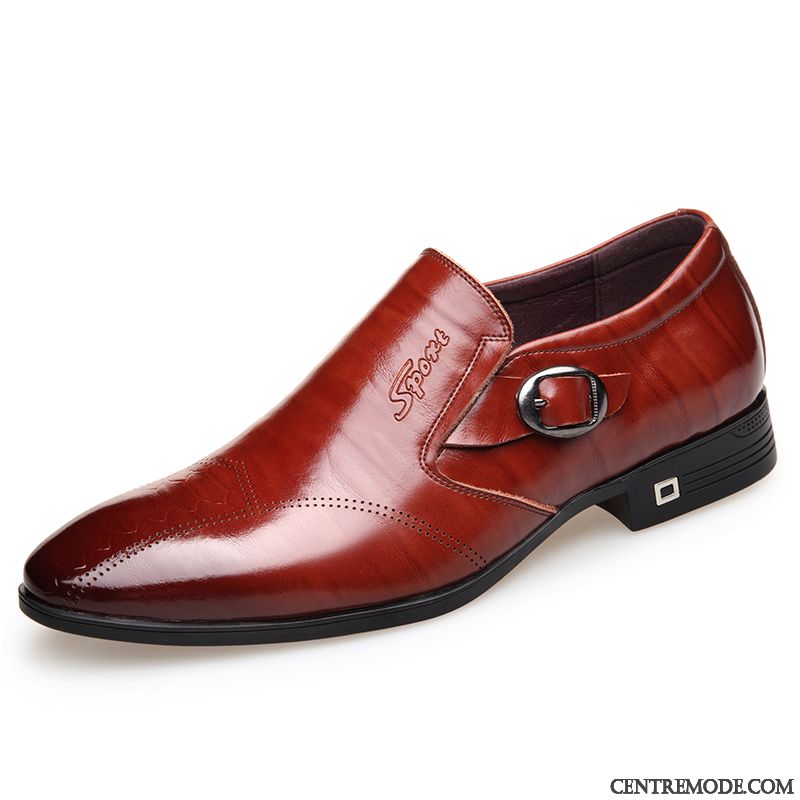 Derbies Homme Angleterre Respirant Été Costume Formel Pointe Pointue Entreprise Bordeaux Marron