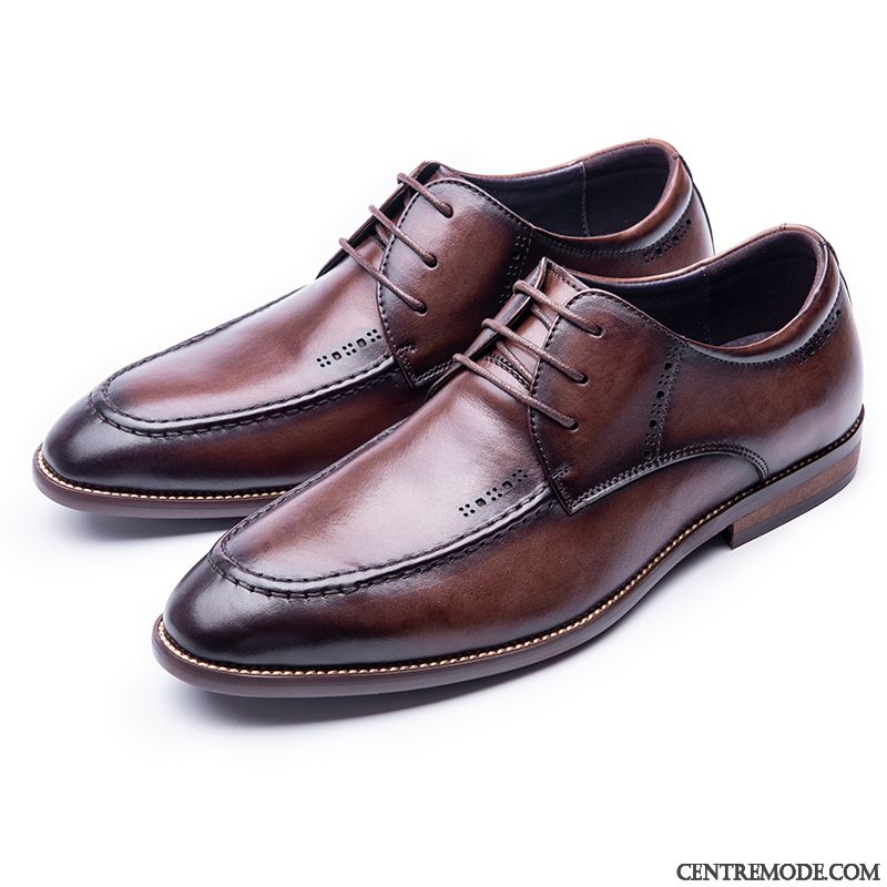 Derbies Homme Angleterre Rétro Chaussures En Cuir Entreprise Dessus Cuir Cuir Véritable Noir