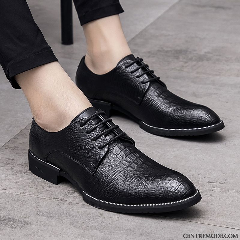 Derbies Homme Angleterre Tendance Hiver Pointe Pointue Chaussures En Cuir Décontractée Noir