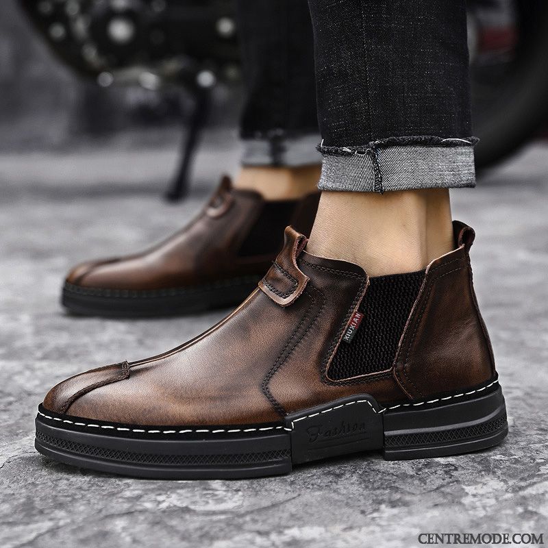 Derbies Homme Bottes Martin Europe Cuir Véritable Hautes Entreprise Chaussures En Cuir Marron