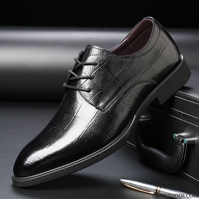 Derbies Homme Chaussures De Mariage Cuir Véritable Dessus Cuir Chaussures En Cuir Costume Formel Entreprise Impression Noir