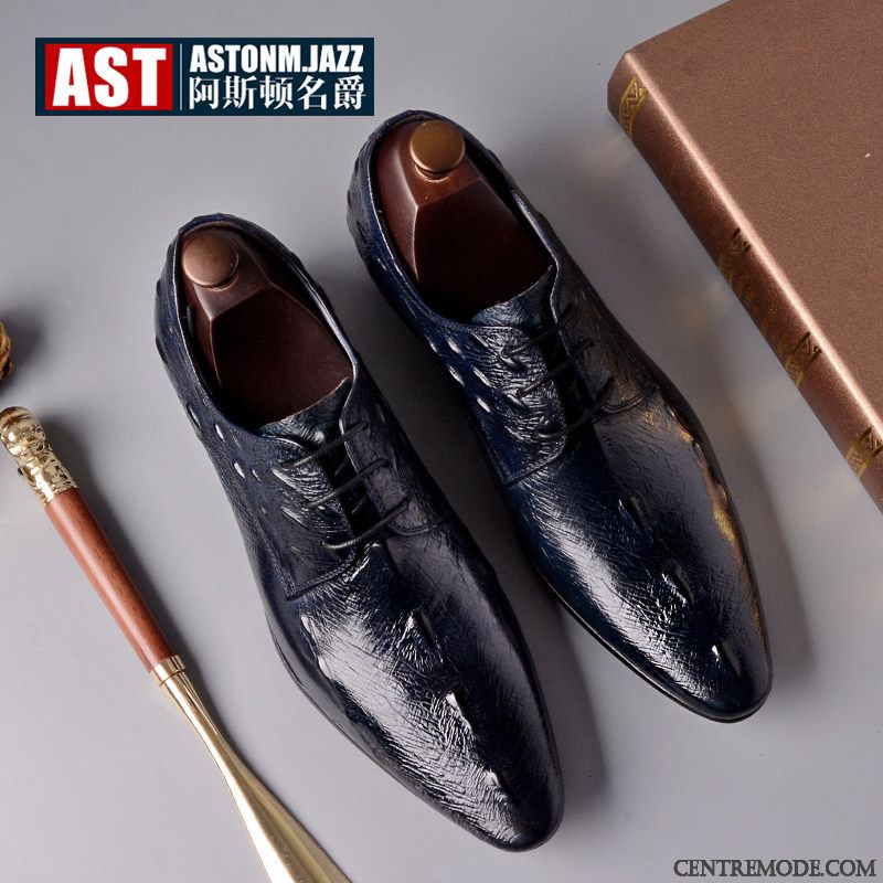 Derbies Homme Chaussures De Mariage Été Angleterre Entreprise Cuir Dessus Cuir Bleu