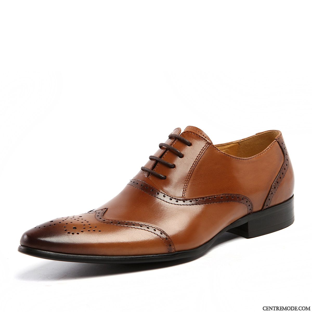 Derbies Homme Costume Formel Authentique Cuir Véritable Pointe Pointue Fleur Angleterre Brun