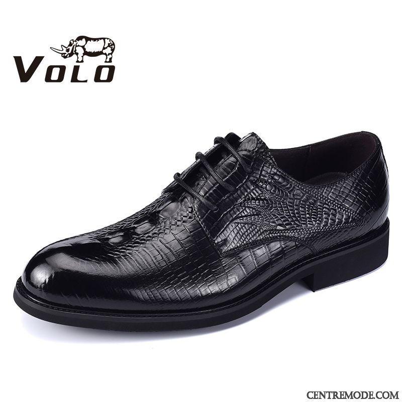 Derbies Homme Cuir L'automne Crocodile Pointe Pointue Chaussures En Cuir Tendance Noir