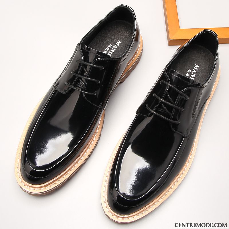 Derbies Homme Cuir Véritable Costume Formel Tendance Angleterre Cuir Verni Chaussures En Cuir Noir