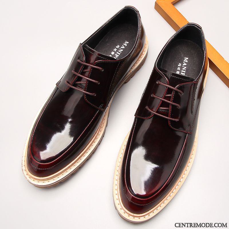 Derbies Homme Cuir Véritable Costume Formel Tendance Angleterre Cuir Verni Chaussures En Cuir Noir