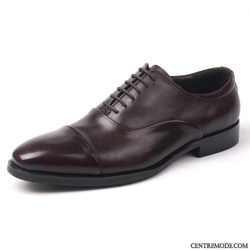 Derbies Homme Cuir Véritable Laçage Chaussures En Cuir Angleterre Pointe Pointue Costume Formel Marron