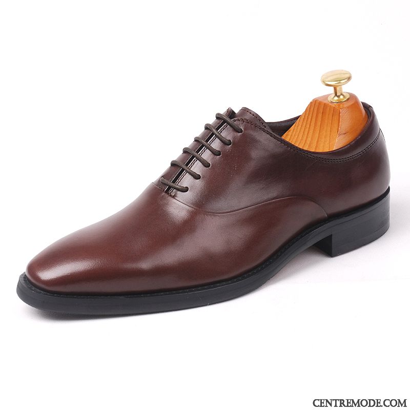 Derbies Homme Cuir Véritable Laçage Chaussures En Cuir Angleterre Pointe Pointue Costume Formel Marron