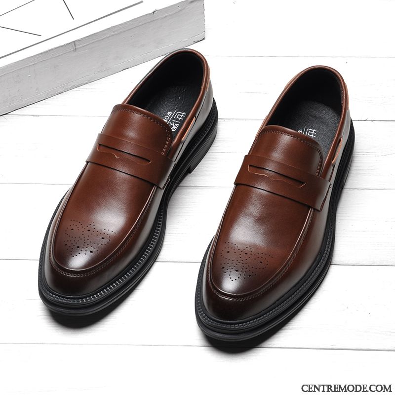 Derbies Homme De Boîtier Chaussures En Cuir Tendance Angleterre Costume Formel Slip-on Brun