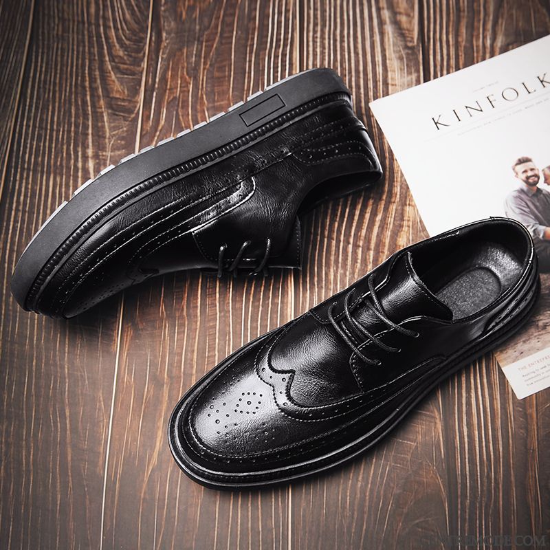 Derbies Homme Décontractée Angleterre Tous Les Assortis Tendance Printemps Chaussures En Cuir Noir