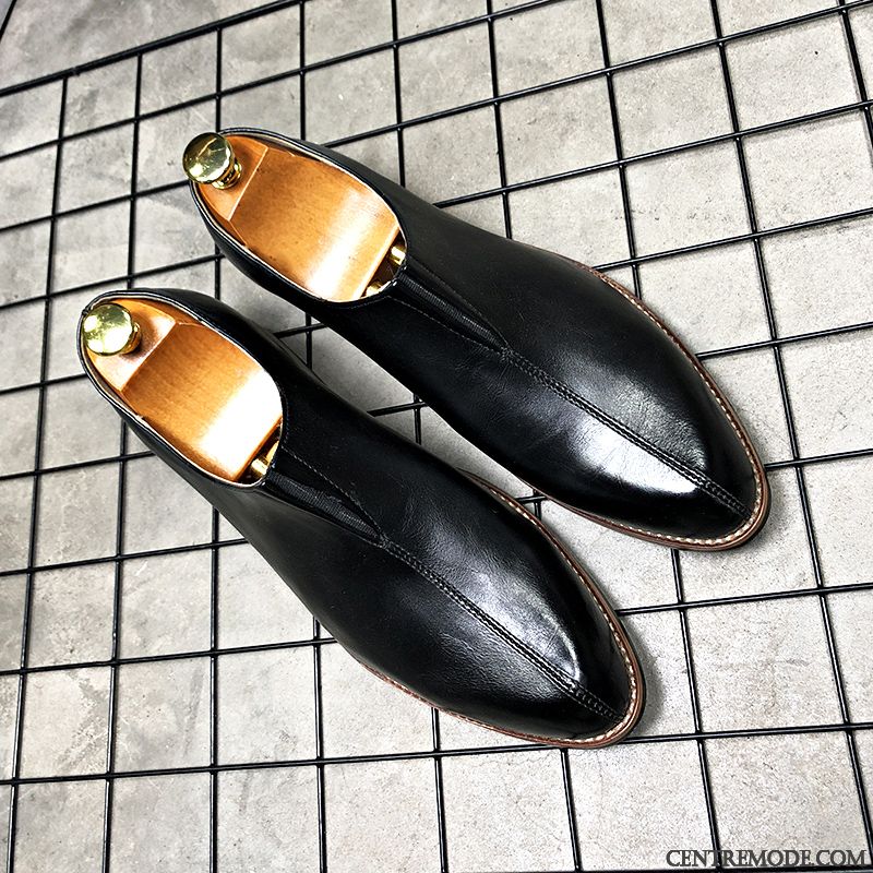 Derbies Homme Décontractée Chaussures En Cuir Pointe Pointue Slip-on Angleterre Mode Noir