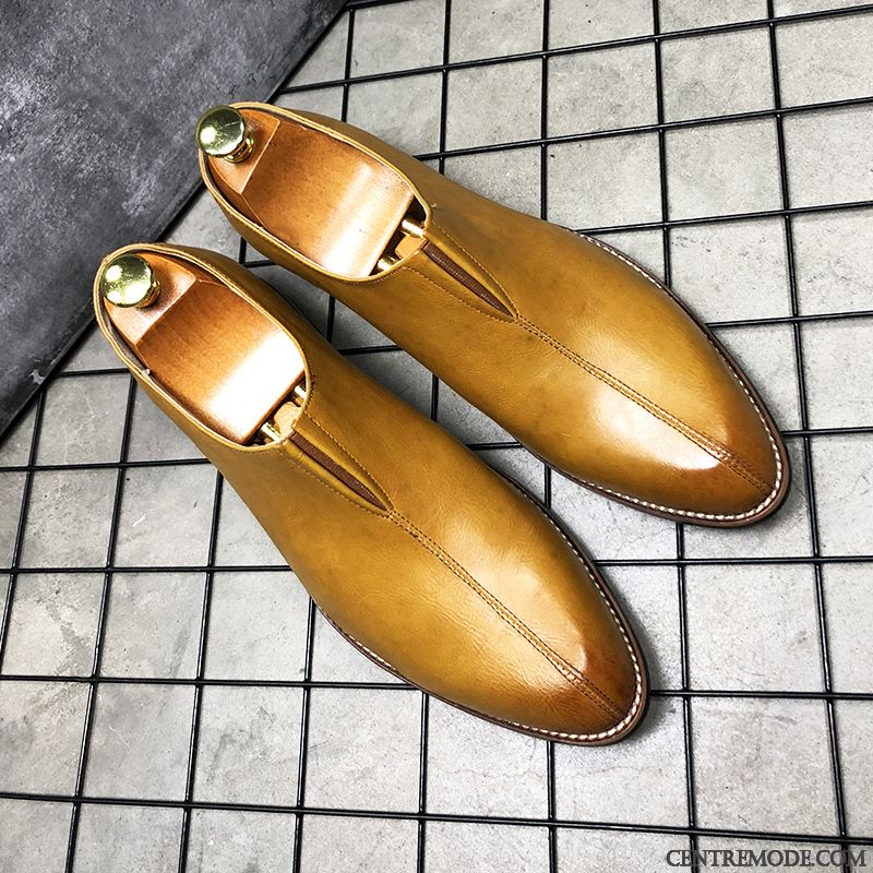 Derbies Homme Décontractée Chaussures En Cuir Pointe Pointue Slip-on Angleterre Mode Noir