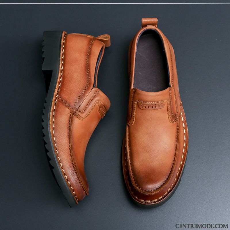 Derbies Homme Décontractée Dessus Cuir Costume Formel Chaussures En Cuir Entreprise Cuir Véritable Brun