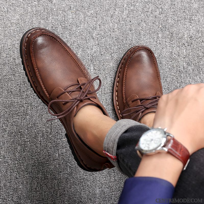 Derbies Homme Décontractée Dessus Cuir Costume Formel Chaussures En Cuir Entreprise Cuir Véritable Brun