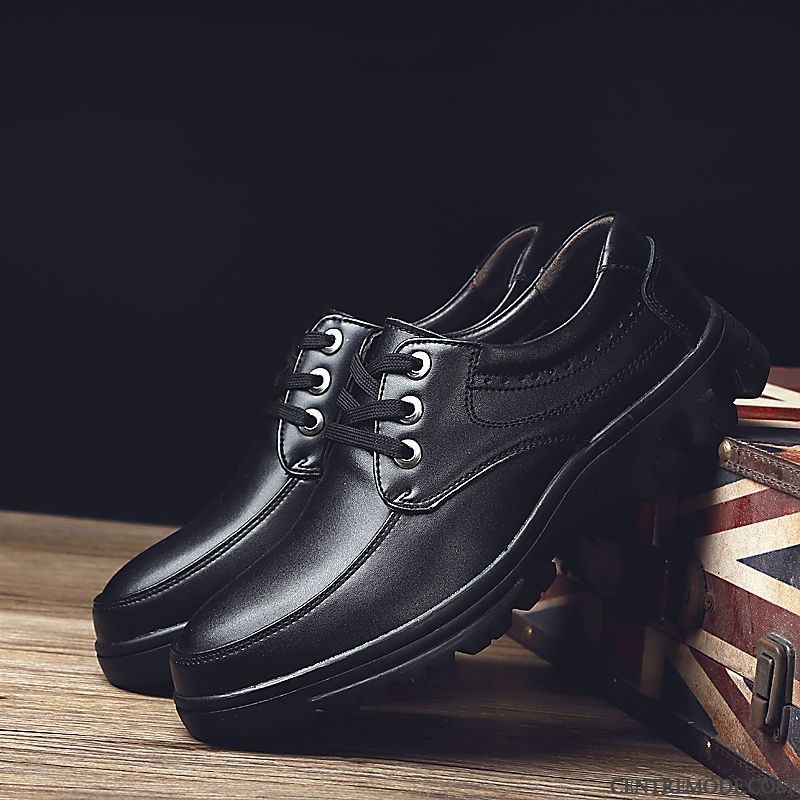 Derbies Homme Décontractée Grande Taille Gros Cuir Véritable Chaussures En Cuir Été Noir