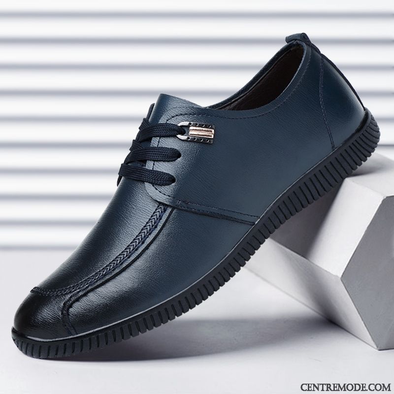 Derbies Homme Décontractée Respirant Été Tendance Semelle Doux Cuir Véritable Bleu