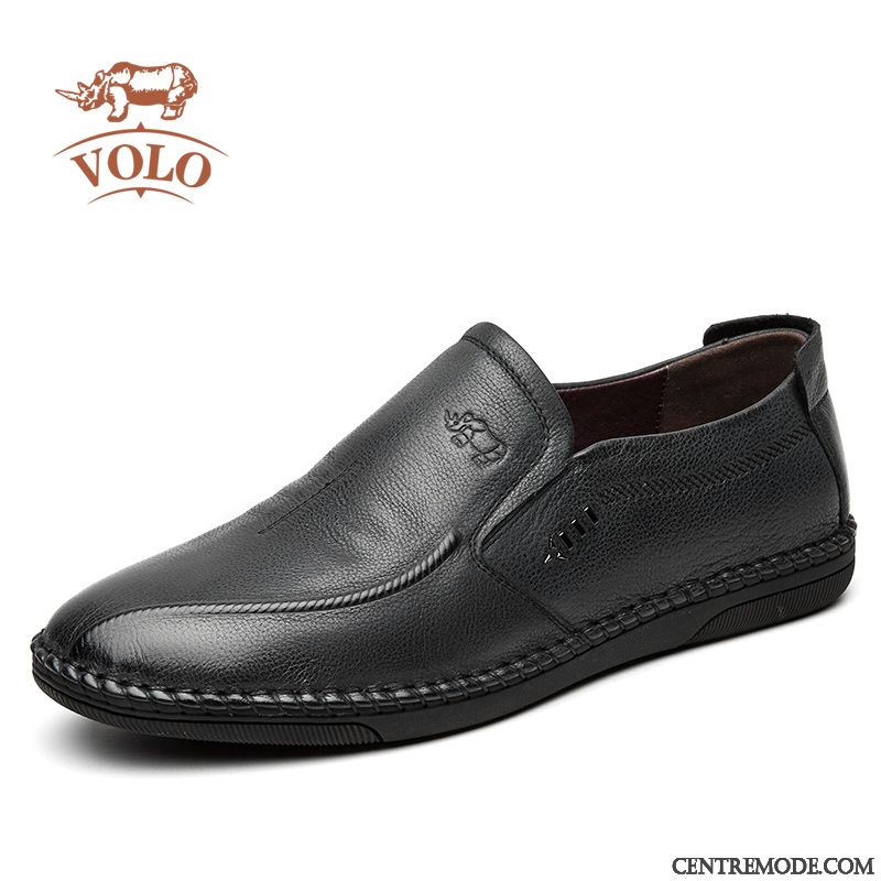 Derbies Homme En Cuir Chaussures En Cuir Angleterre Slip-on Décontractée Conduire Bleu Noir