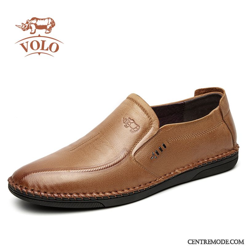 Derbies Homme En Cuir Chaussures En Cuir Angleterre Slip-on Décontractée Conduire Bleu Noir