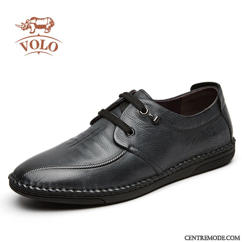 Derbies Homme En Cuir Chaussures En Cuir Angleterre Slip-on Décontractée Conduire Bleu Noir