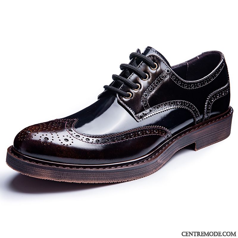 Derbies Homme En Cuir Tendance Cuir Véritable Angleterre Fleur Entreprise Couleurs Mixtes Noir