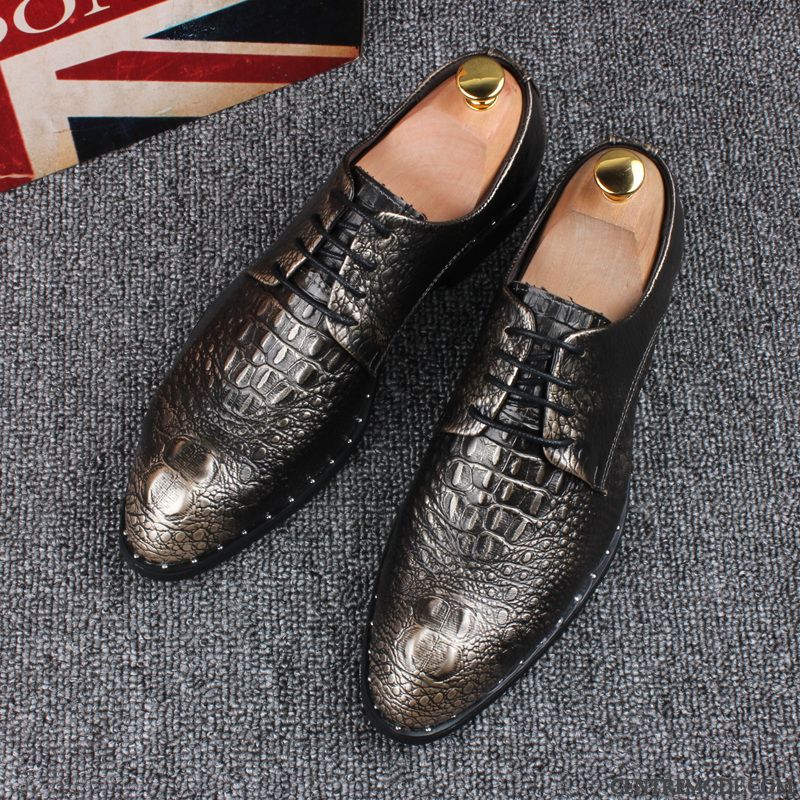 Derbies Homme Entreprise Laçage Angleterre Costume Formel Cuir Véritable L'automne Rouge