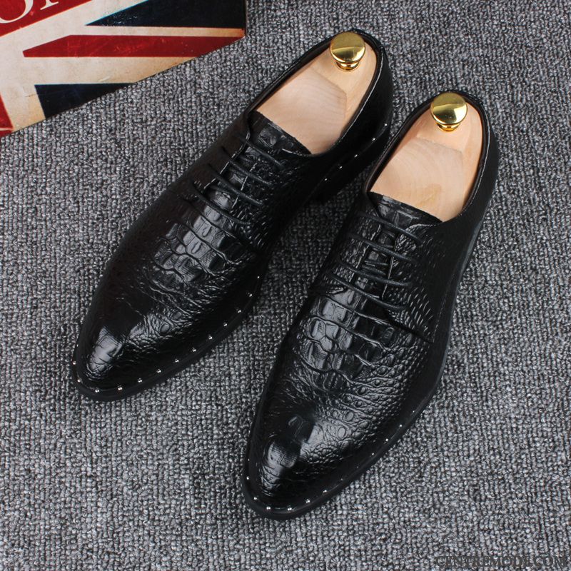 Derbies Homme Entreprise Laçage Angleterre Costume Formel Cuir Véritable L'automne Rouge