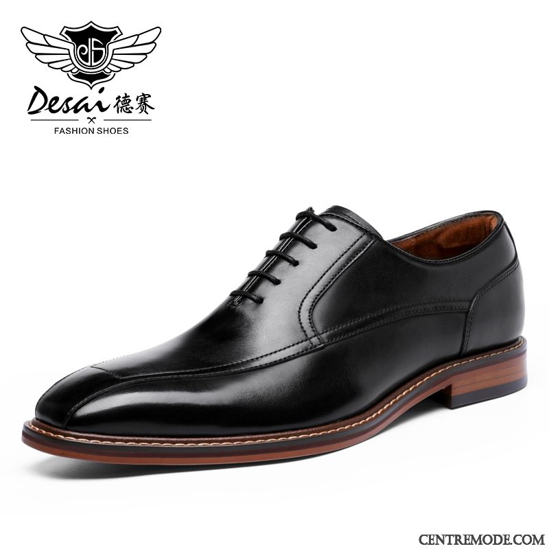 Derbies Homme Entreprise Laçage Costume Formel Tendance Chaussures En Cuir Respirant Noir