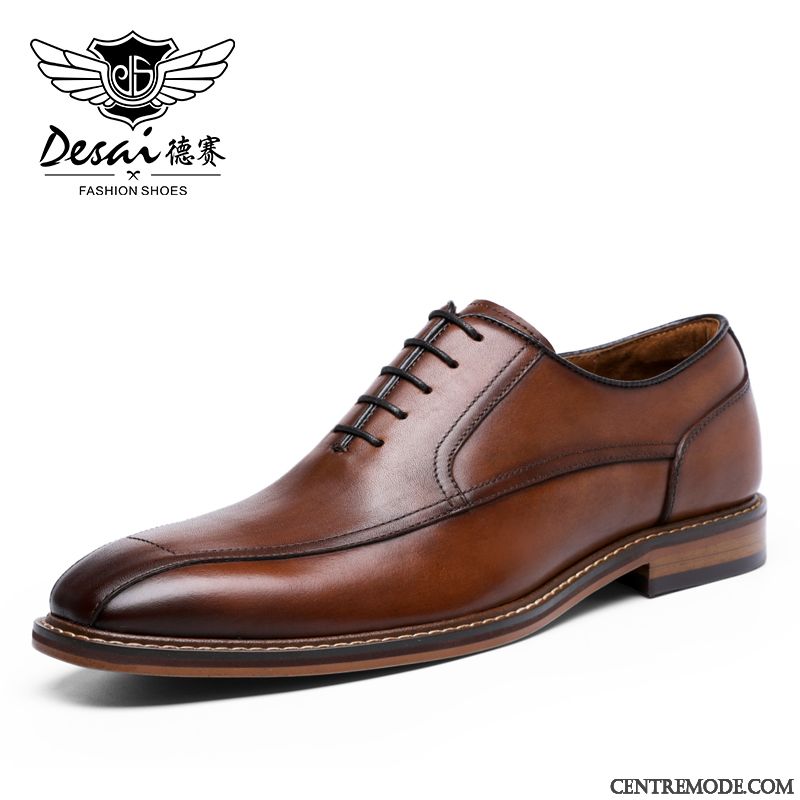 Derbies Homme Entreprise Laçage Costume Formel Tendance Chaussures En Cuir Respirant Noir