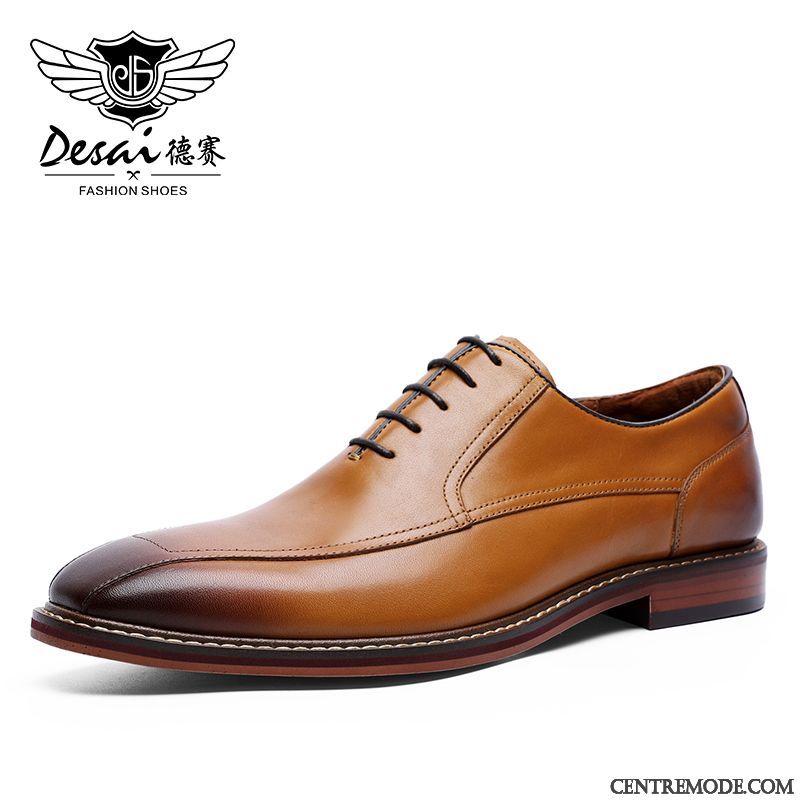 Derbies Homme Entreprise Laçage Costume Formel Tendance Chaussures En Cuir Respirant Noir