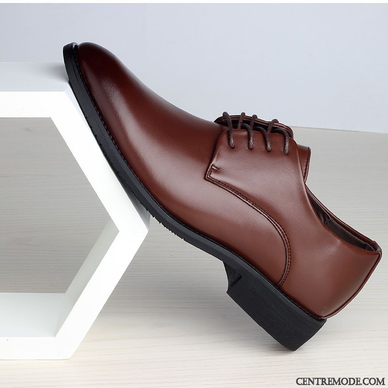 Derbies Homme Jeunesse Angleterre Augmenté Chaussures En Cuir Pointe Pointue Étudiant Noir