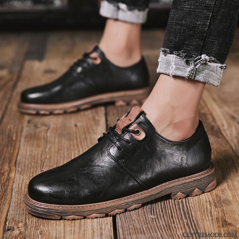 Derbies Homme L'automne Décontractée Rétro Chaussures En Cuir Jeunesse Tendance Noir