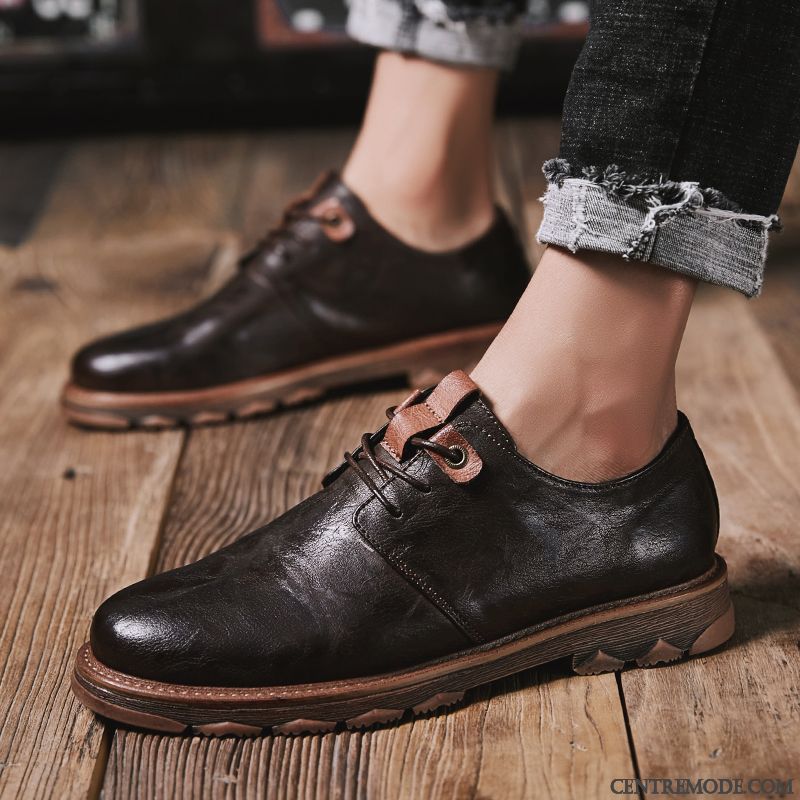 Derbies Homme L'automne Décontractée Rétro Chaussures En Cuir Jeunesse Tendance Noir
