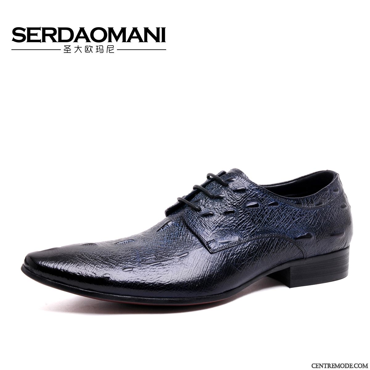 Derbies Homme Laçage Mariée Entreprise Pointe Pointue Cuir Chaussures En Cuir Bleu