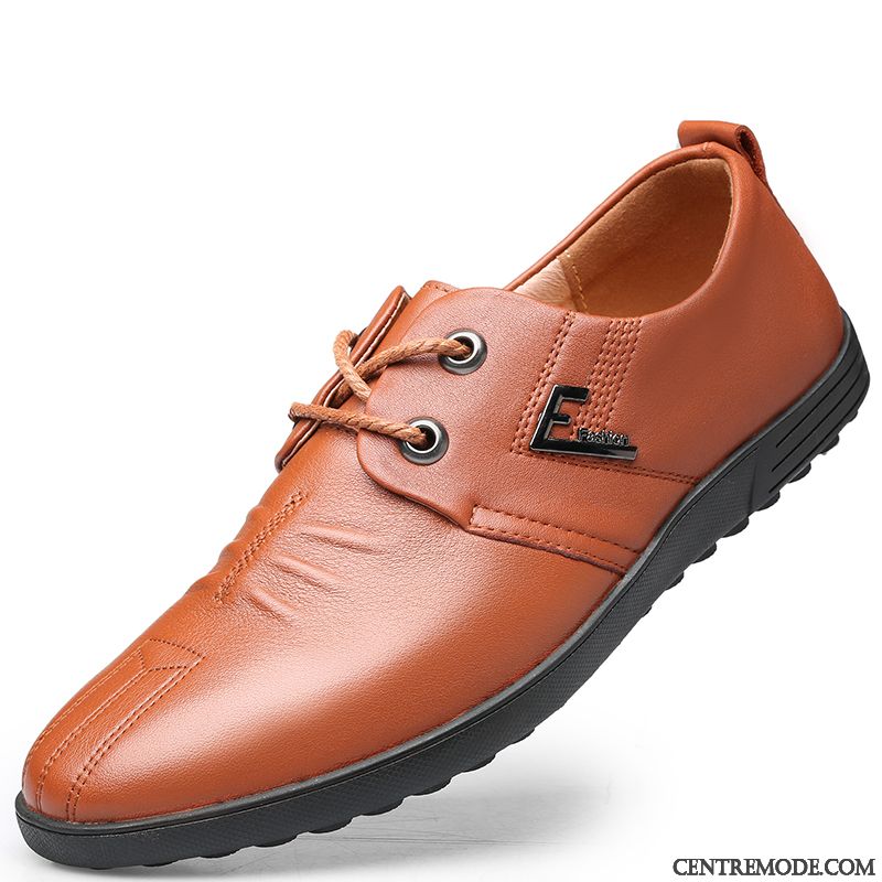 Derbies Homme Lumière Chaussures En Cuir Respirant Adolescent Conduire Simple Marron Clair