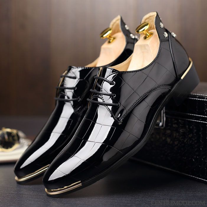 Derbies Homme Mariée Chaussures En Cuir Angleterre Cuir Verni Laçage Paillette Noir