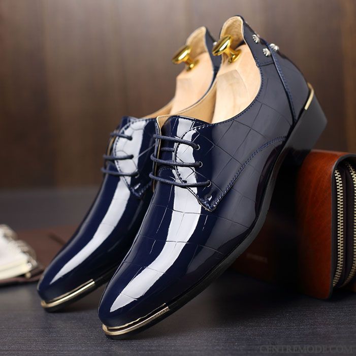 Derbies Homme Mariée Chaussures En Cuir Angleterre Cuir Verni Laçage Paillette Noir