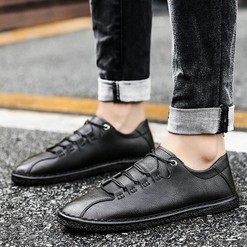 Derbies Homme Mocassin Chaussures En Cuir Angleterre Décontractée Été Tous Les Assortis Noir