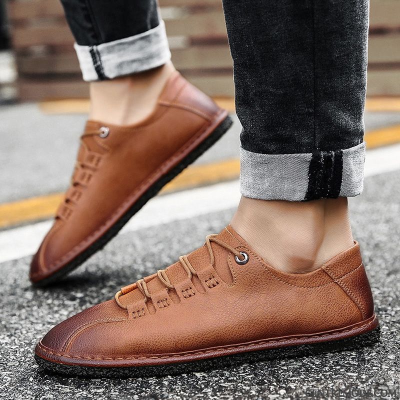 Derbies Homme Mocassin Chaussures En Cuir Angleterre Décontractée Été Tous Les Assortis Noir