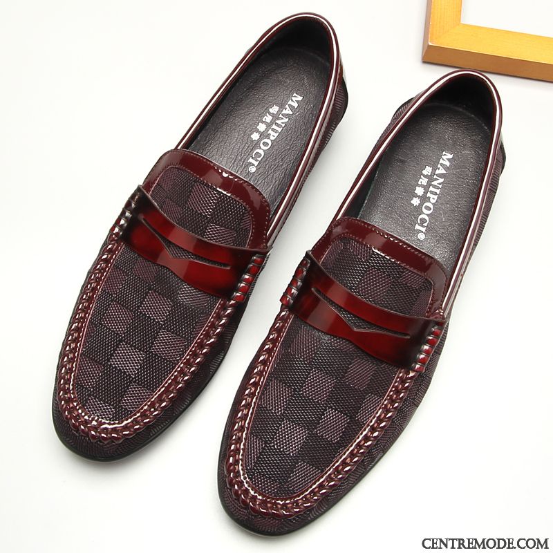 Derbies Homme Mocassin Décontractée Tendance Entreprise Chaussures En Cuir Mode Rouge