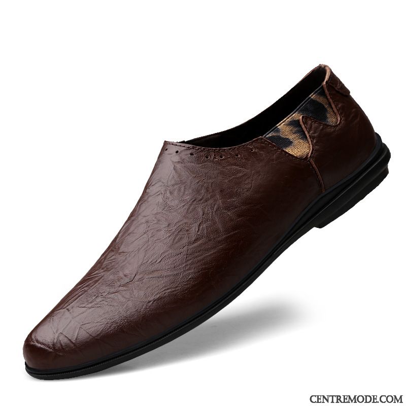 Derbies Homme Personnalité Tous Les Assortis Chaussures En Cuir Mocassin Décontractée Slip-on Rouge Marron